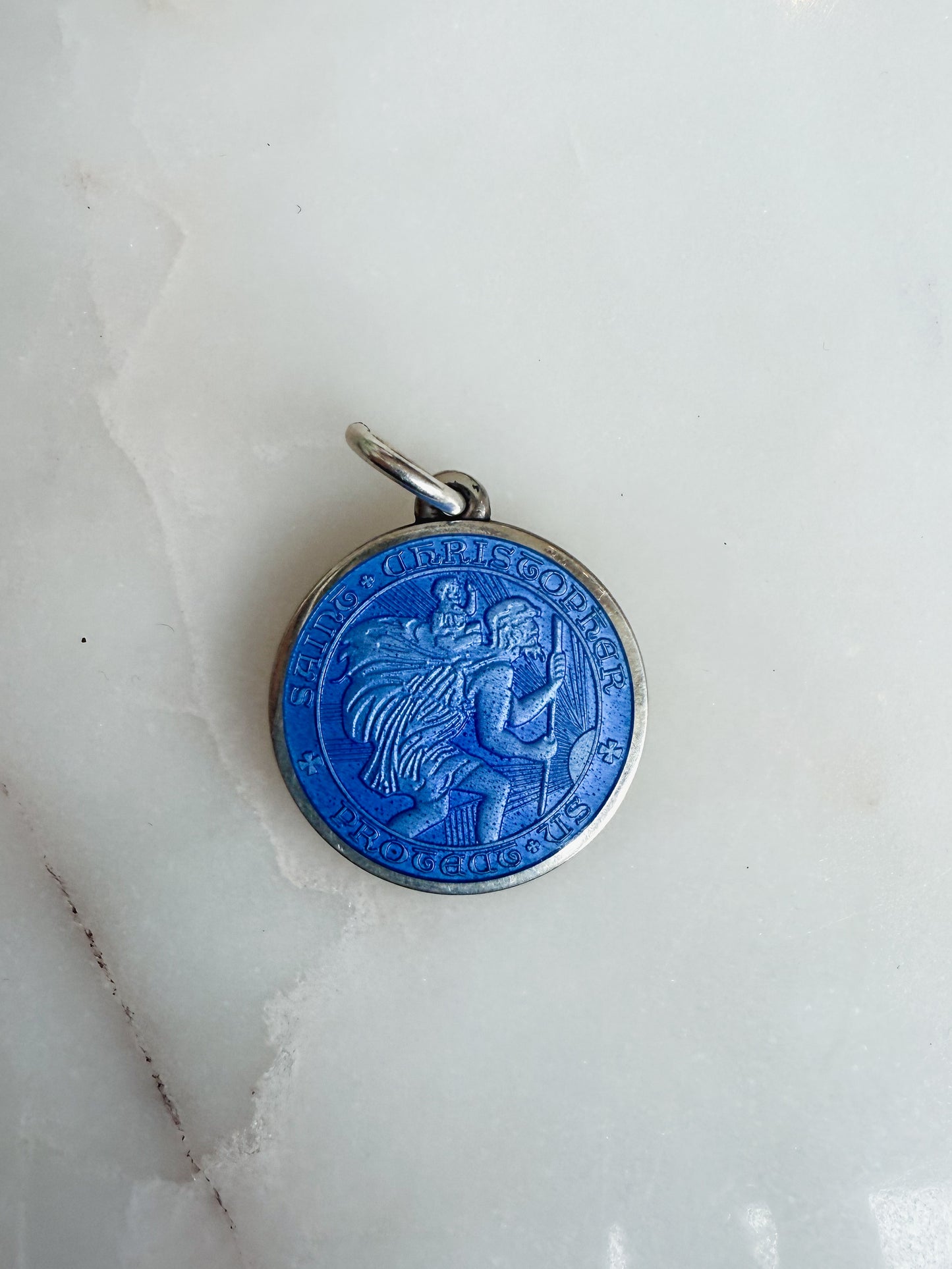 Vintage St. Christopher Sterling Silver Enamel Medal