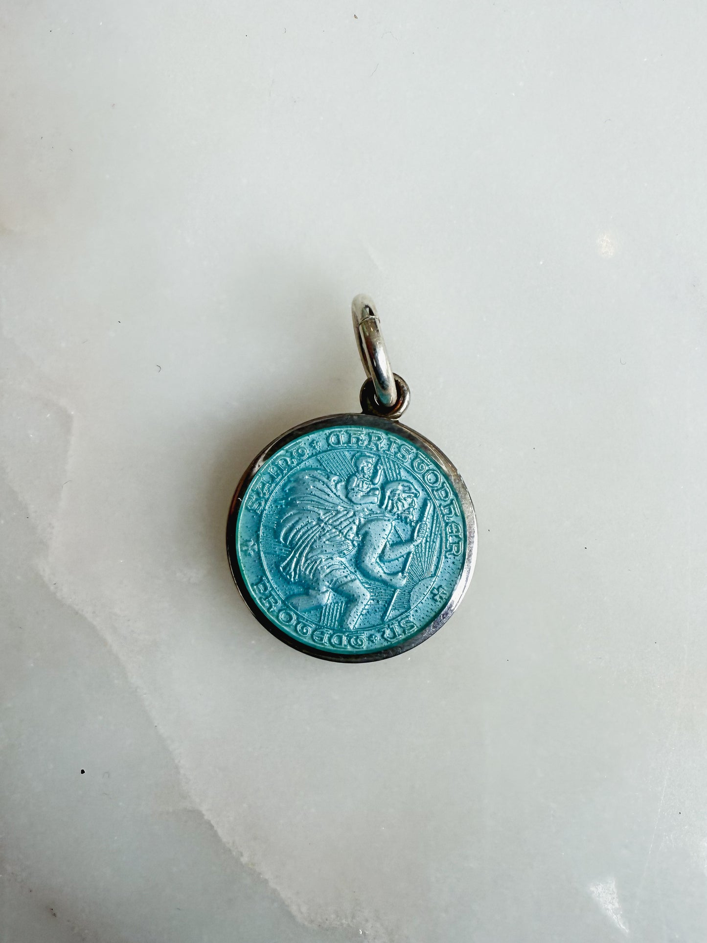 Vintage St. Christopher Sterling Silver Enamel Medal