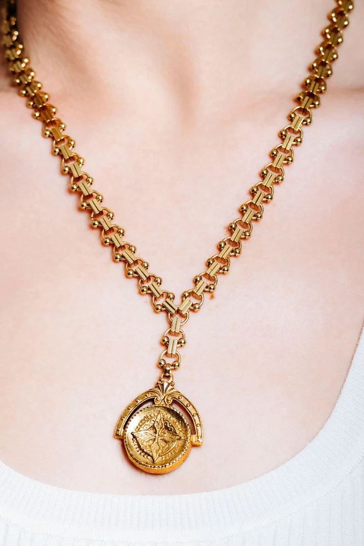 Shavon Necklace | Gold Etched Floral Charm Necklace