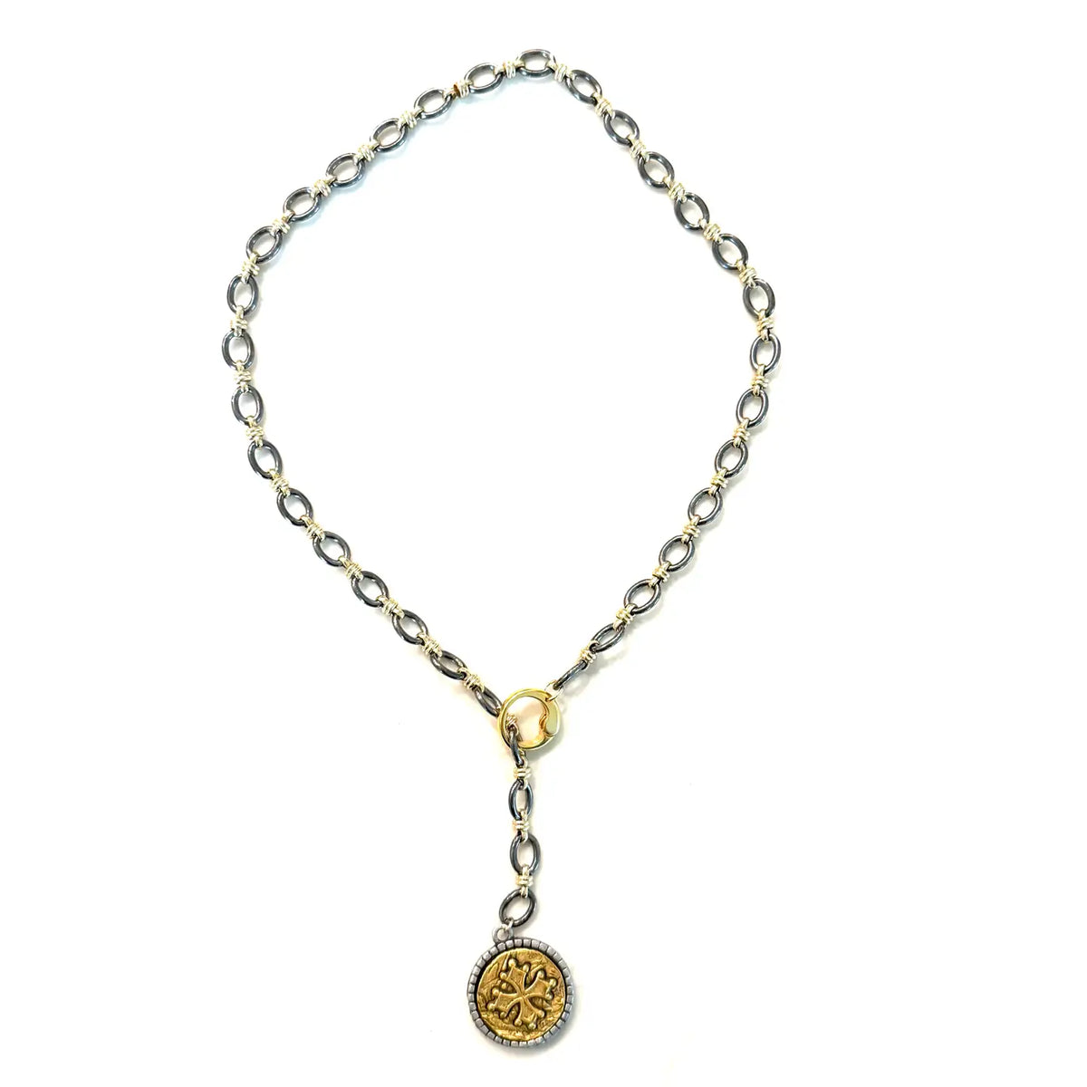 Mixed Metal Coin Drop Necklace