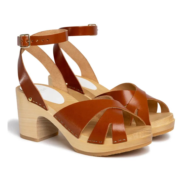 YBiza You You Tan Leather Strappy Clogs