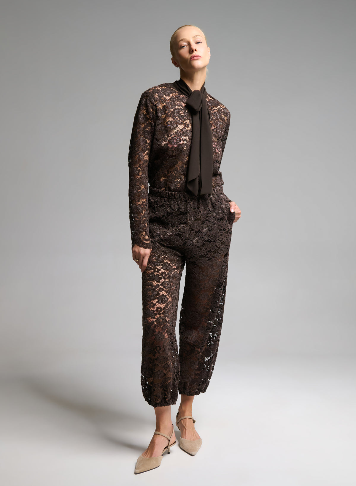 Opaline Brown Lace Balloon Pant
