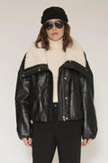Marcus Coat | Aviator Faux Leather Jacket with Fur Contrast