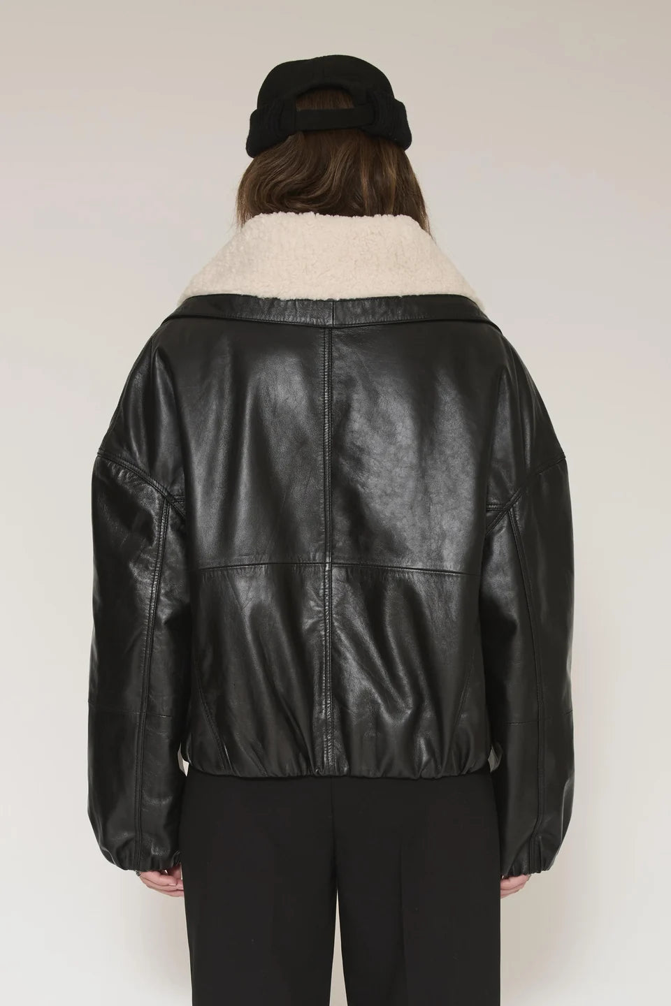 Marcus Coat | Aviator Faux Leather Jacket with Fur Contrast