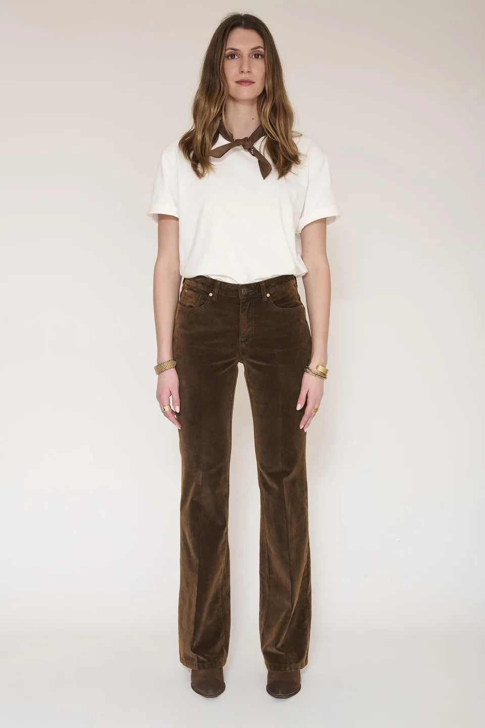Harley Brown Cotton Suede Flare Pants