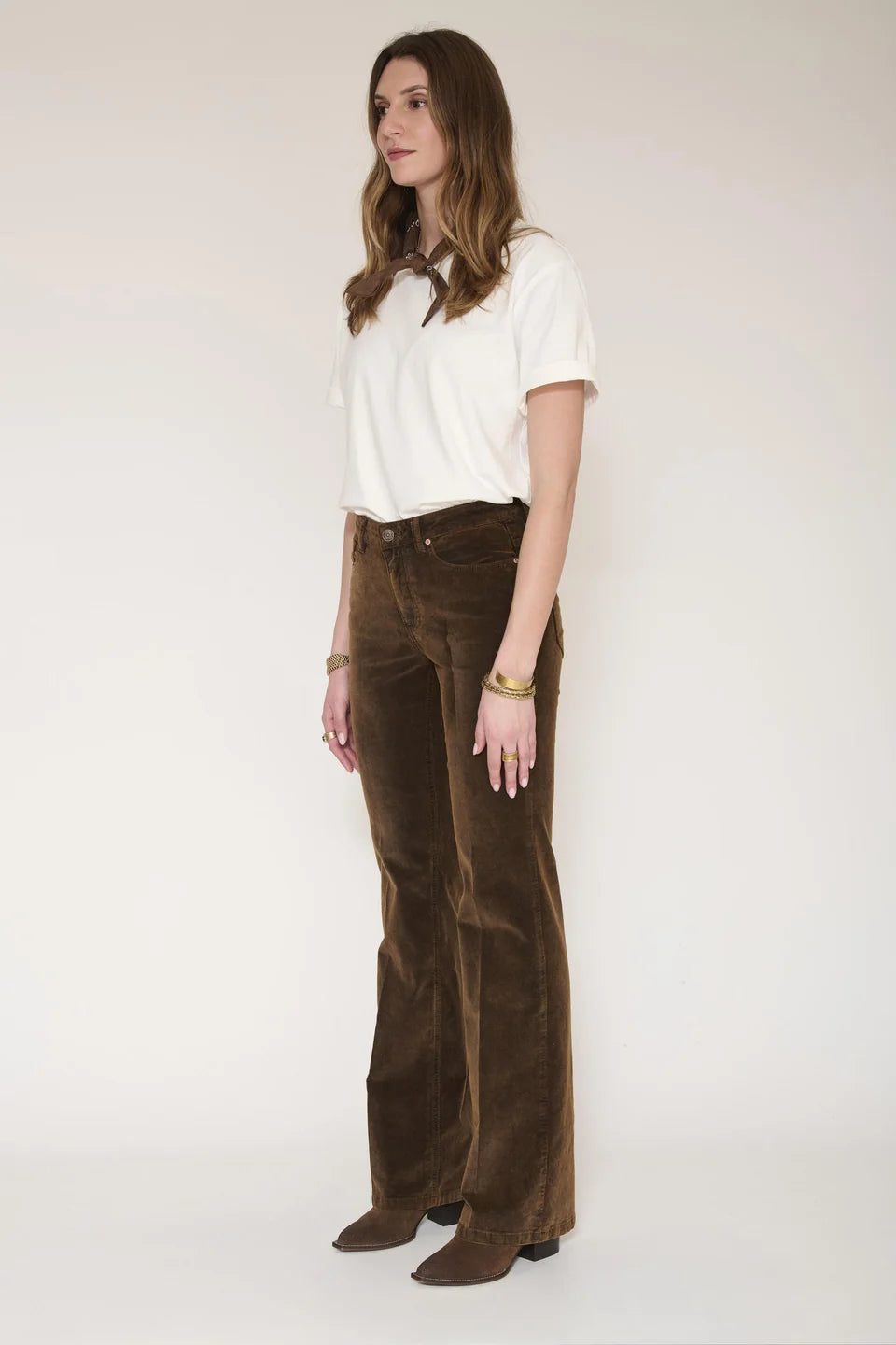 Harley Brown Cotton Suede Flare Pants