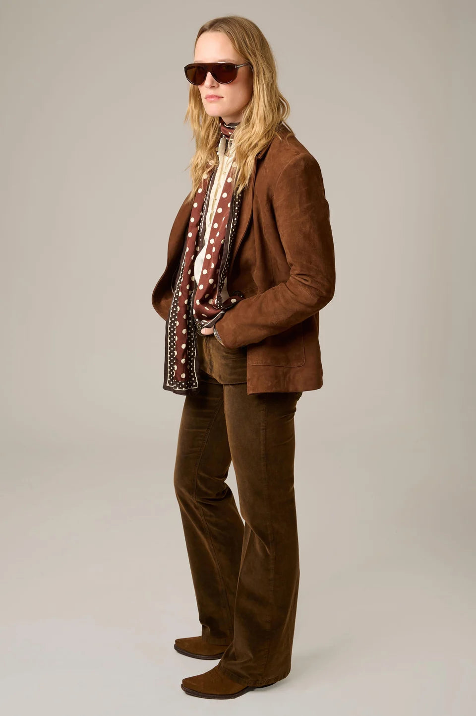 Harley Brown Cotton Suede Flare Pants