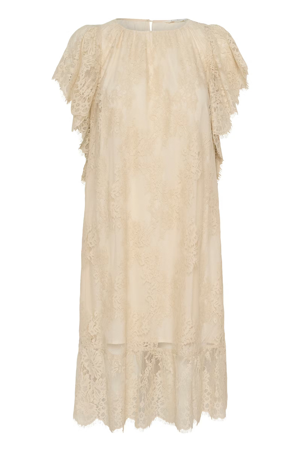 Beige lace dress on a white background