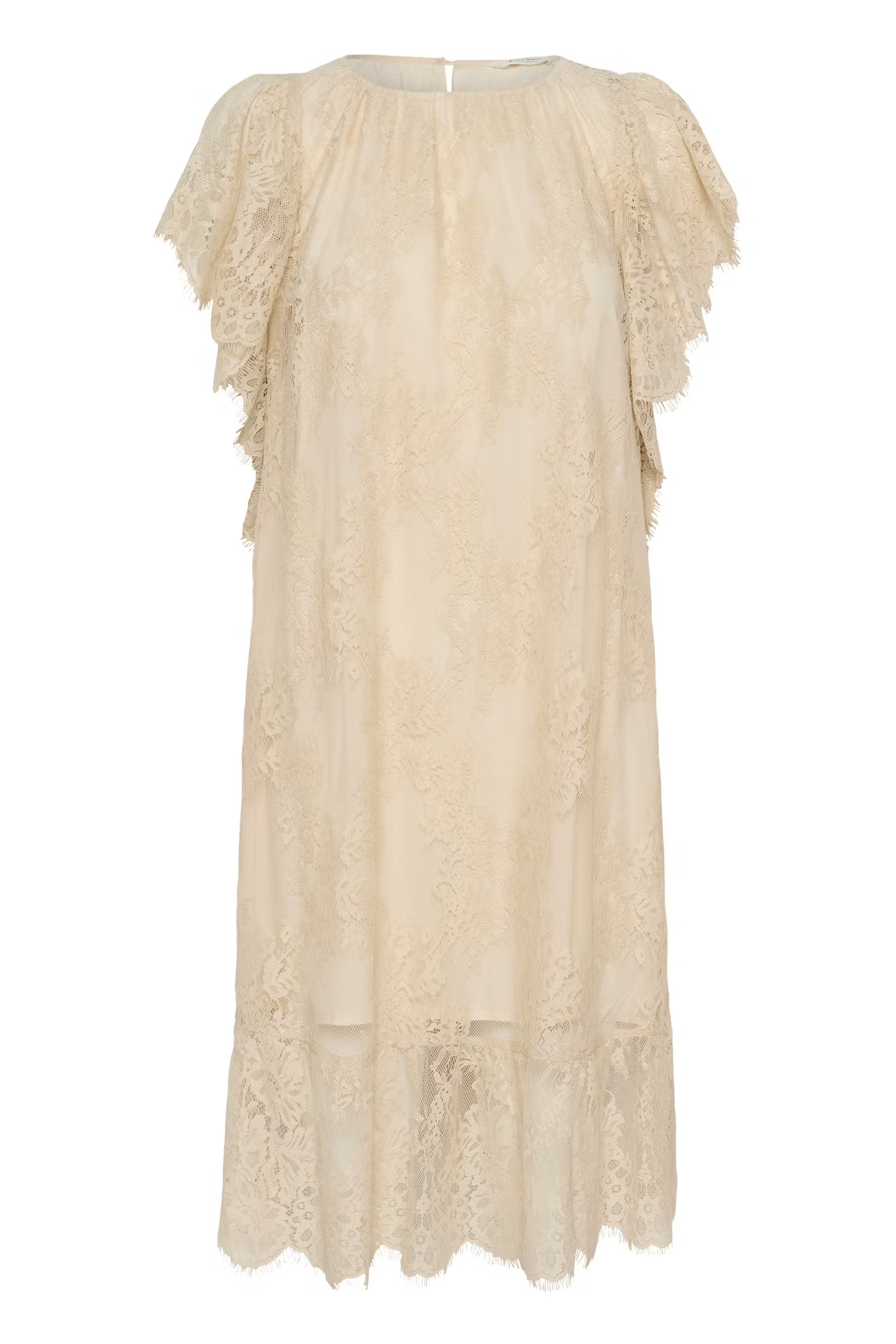 Beige lace dress on a white background