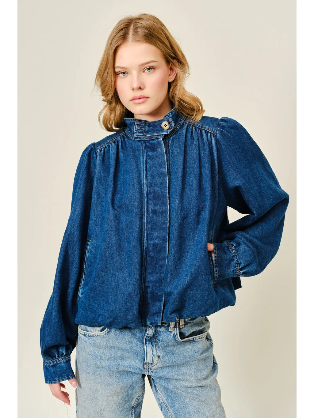 Bubble High-Neck Denim Jacket