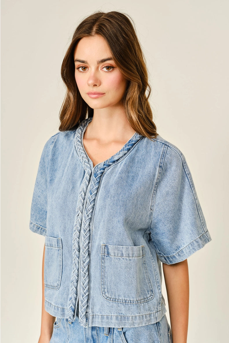 Braided Short Sleeve Denim Jacket