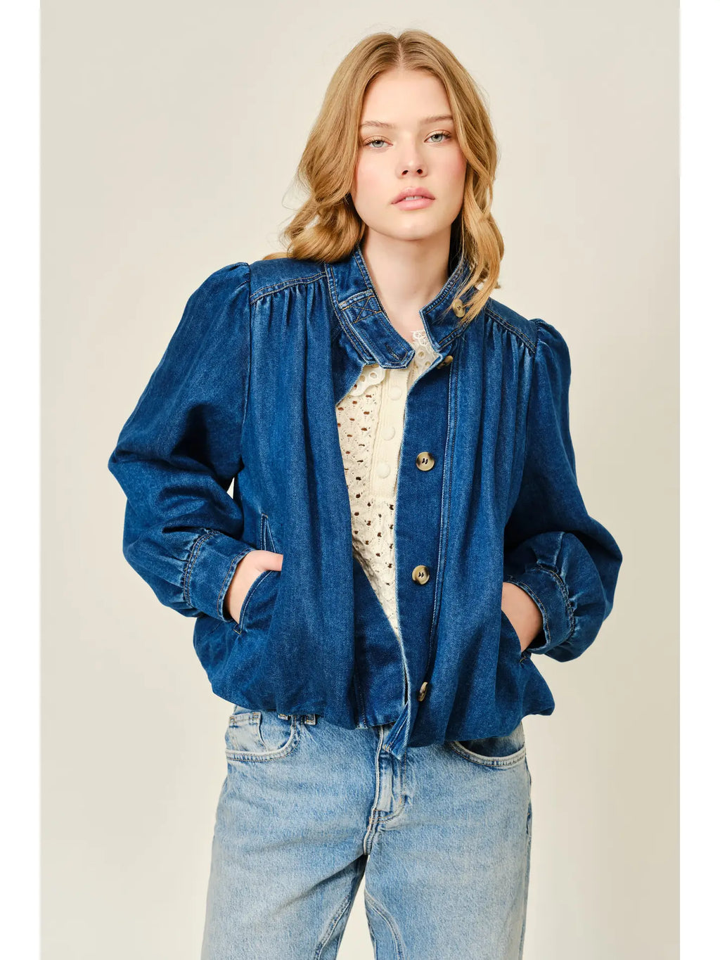 Bubble High-Neck Denim Jacket