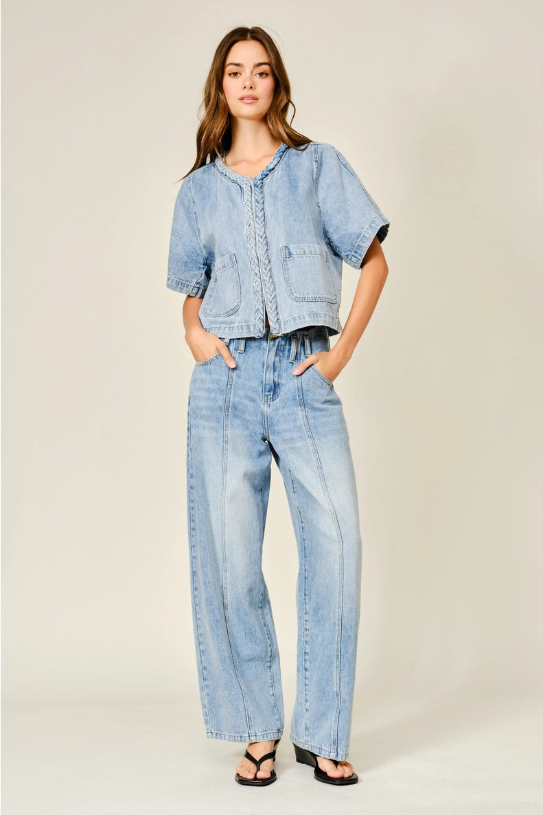 Braided Short Sleeve Denim Jacket