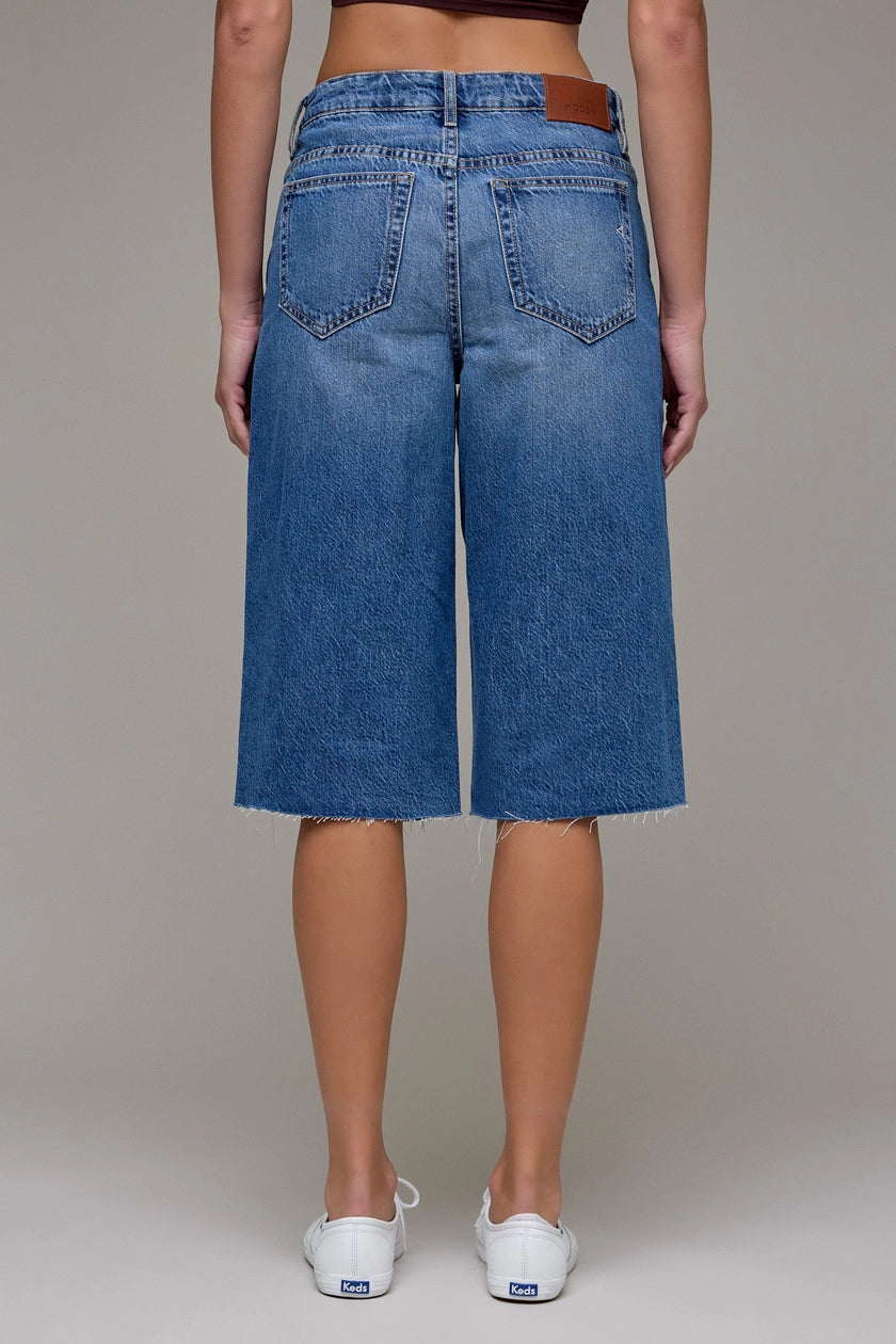 Long Mid-Rise Bermuda Denim Shorts