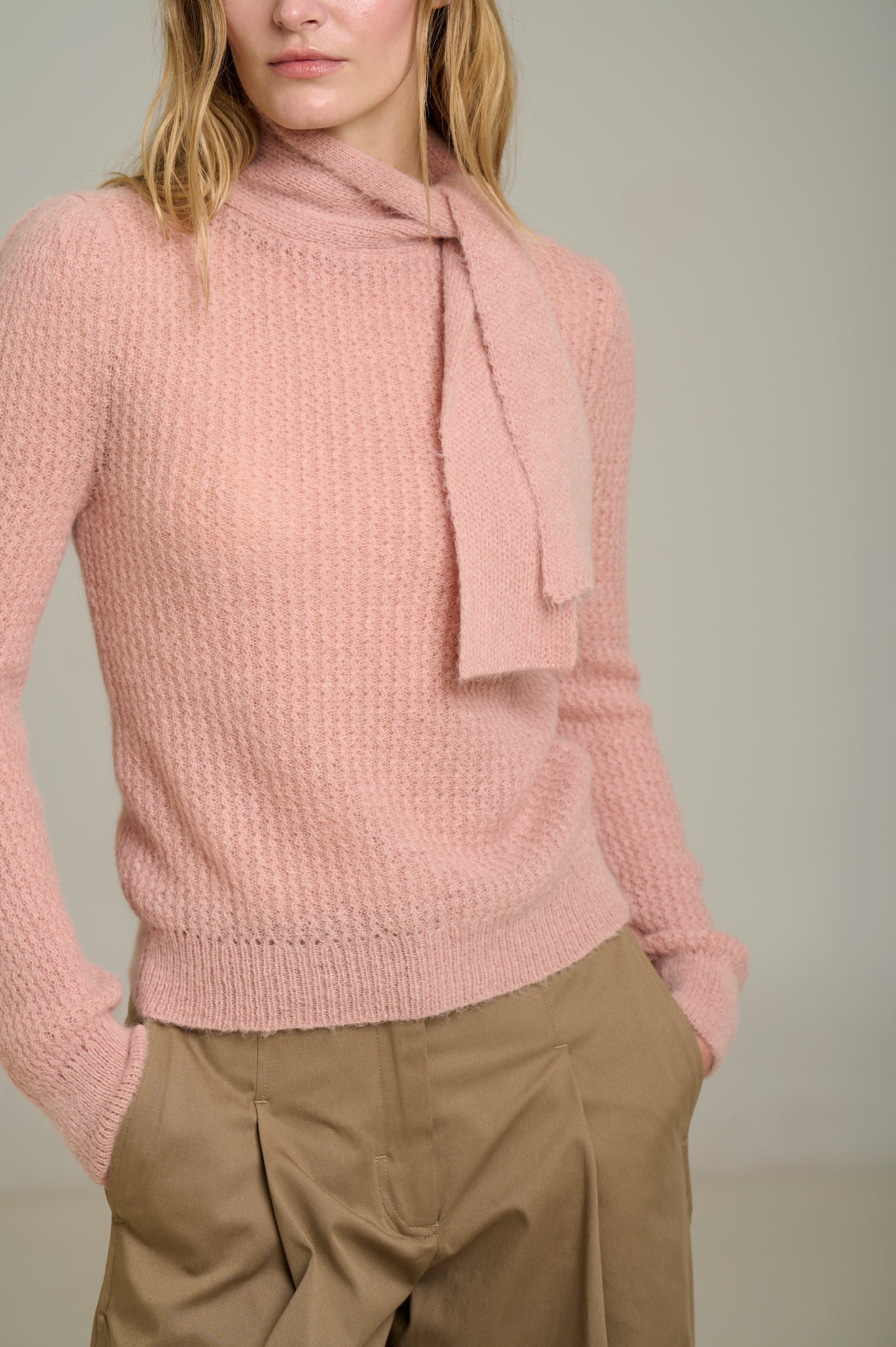 Handknit Tie-Neck Sweater