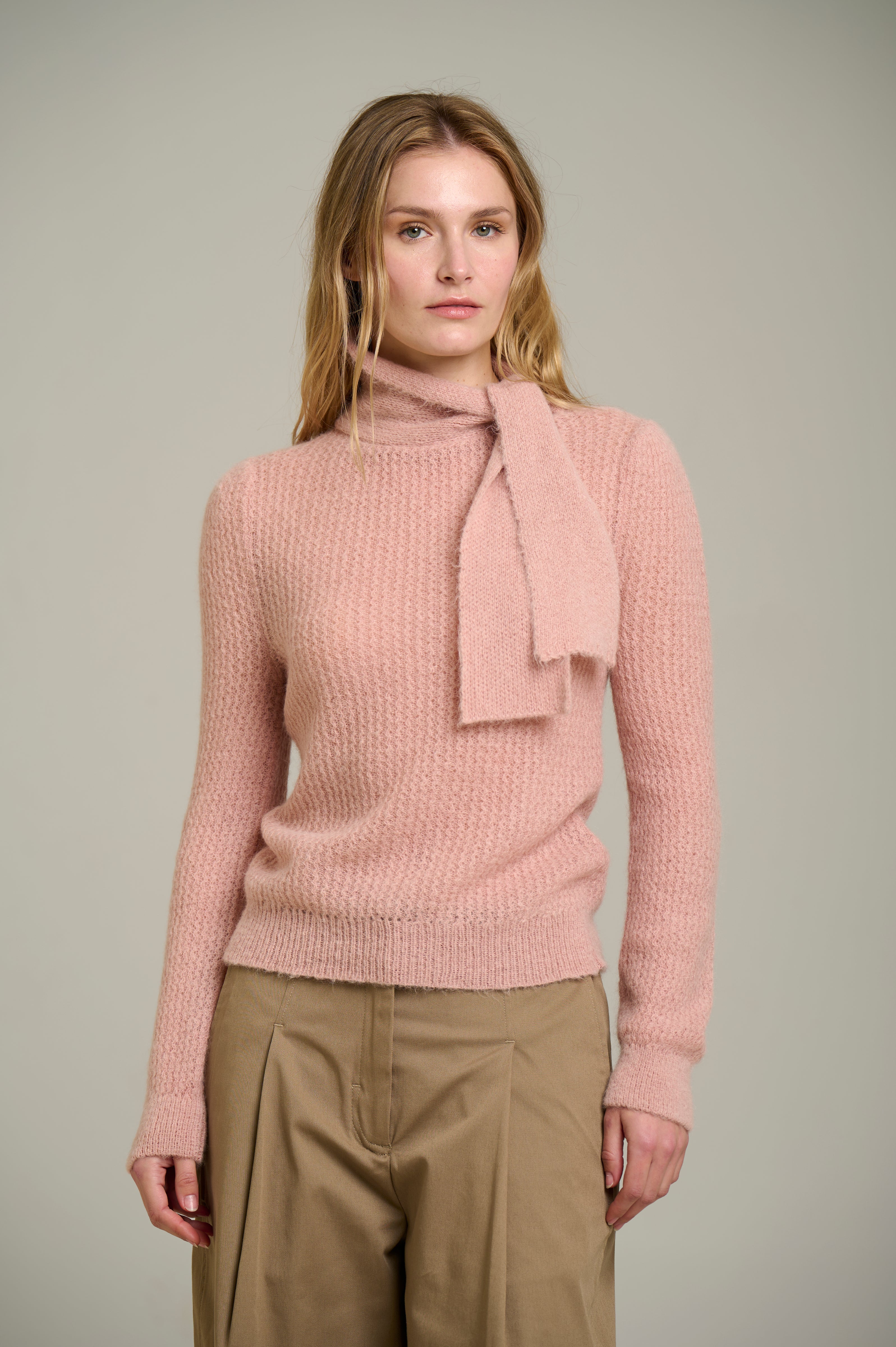 Handknit Tie-Neck Sweater