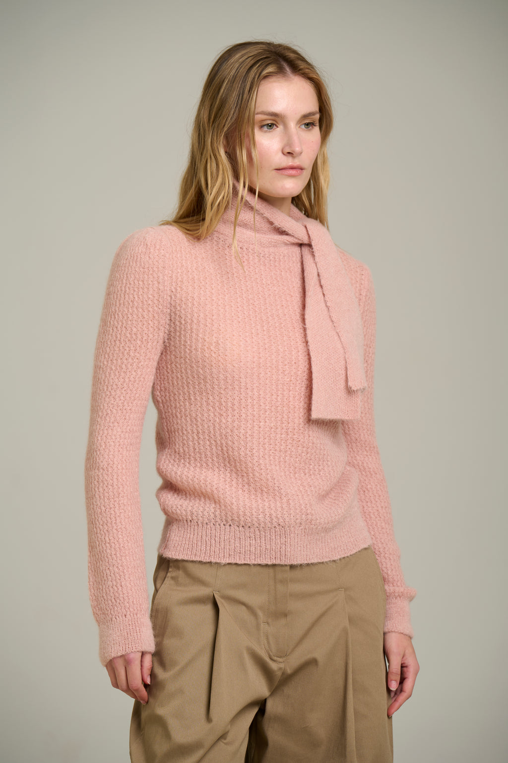 Handknit Tie-Neck Sweater