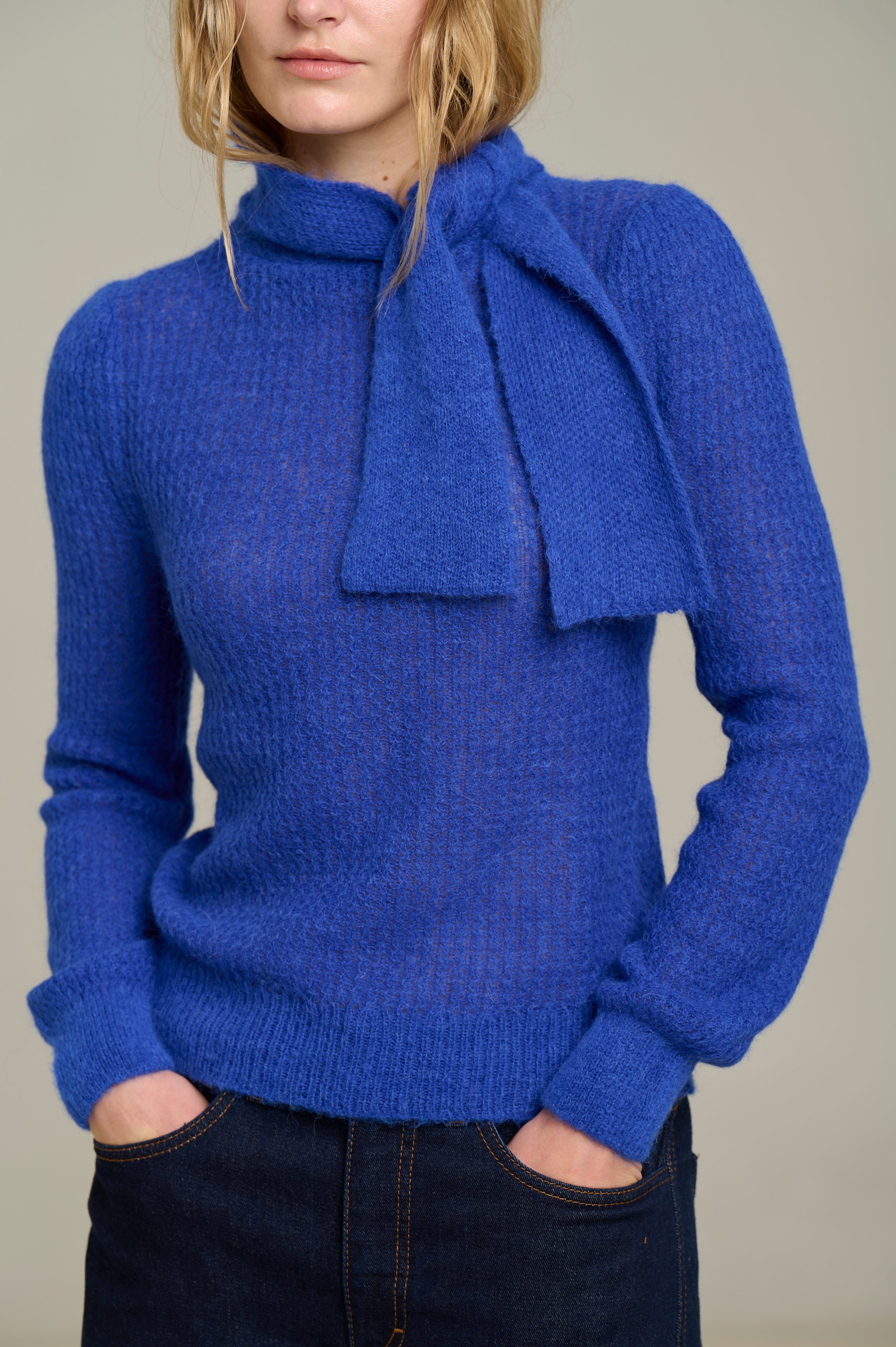 Handknit Tie-Neck Sweater