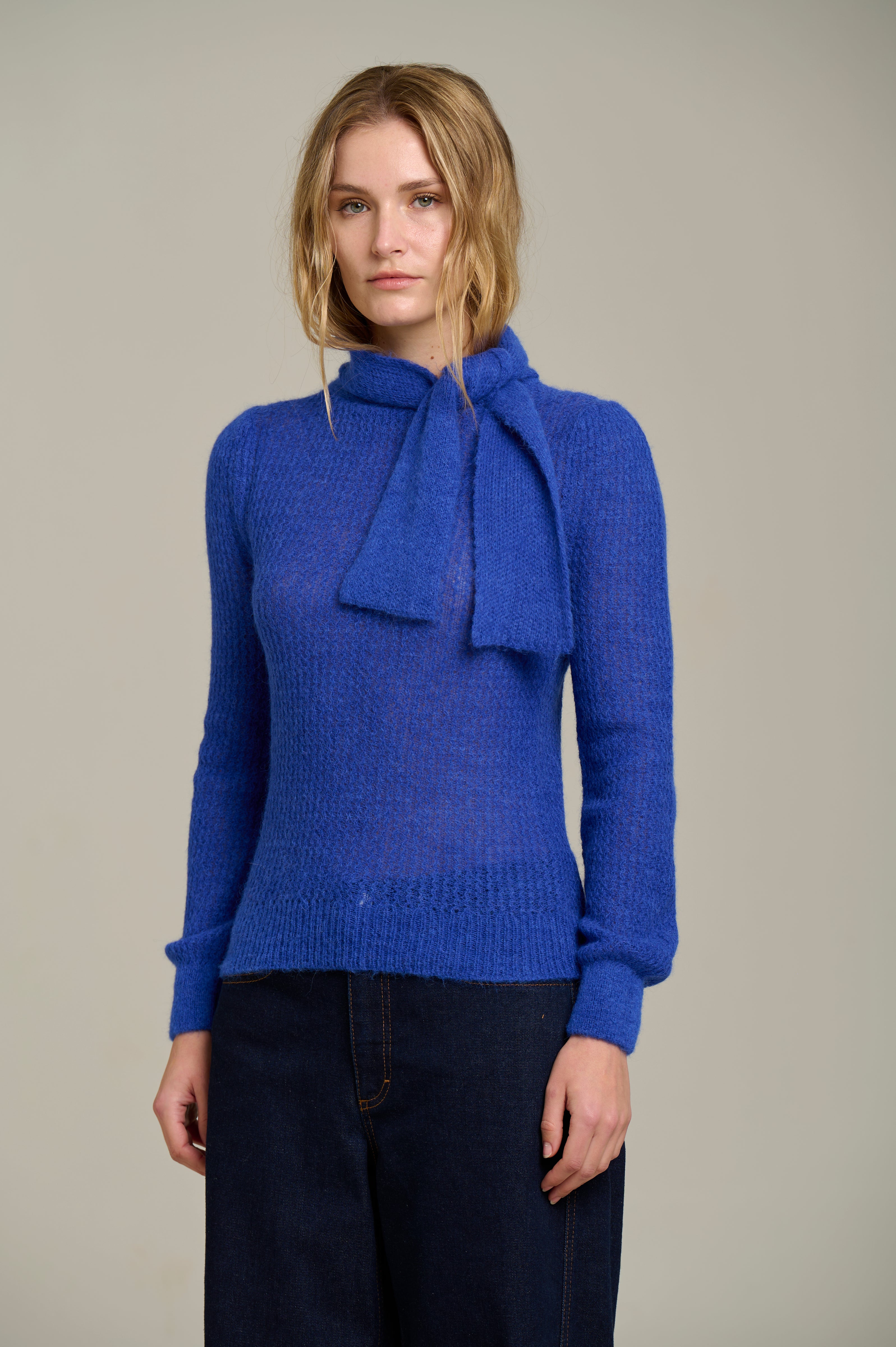 Handknit Tie-Neck Sweater
