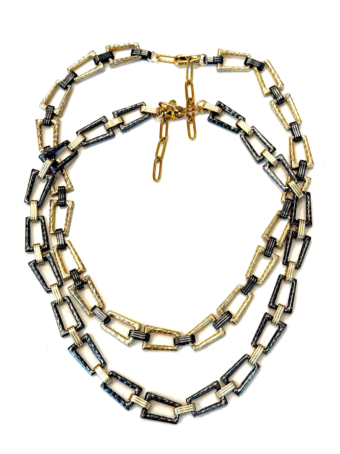 Rectangle Links Gunmetal Gold Necklace