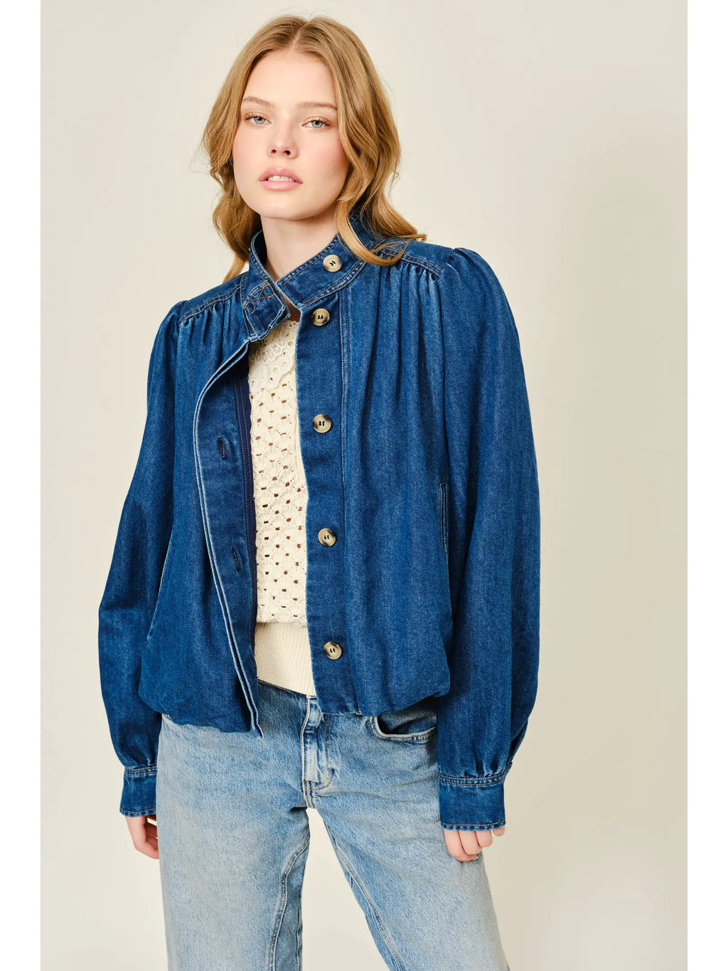 Bubble High-Neck Denim Jacket