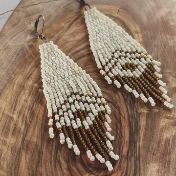 Autumn Fringe Earrings -Brown and Ivory