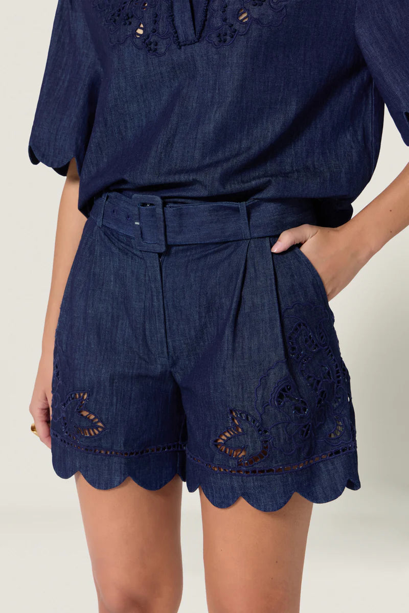 Cotton Denim Embroidered Shorts