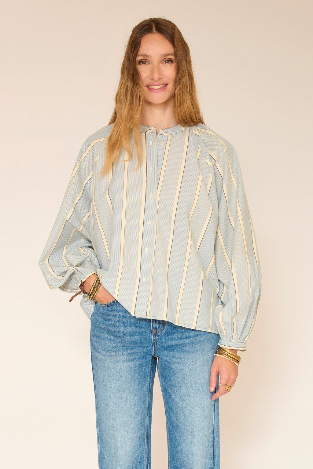 Hatice Blue Stripe Button Up