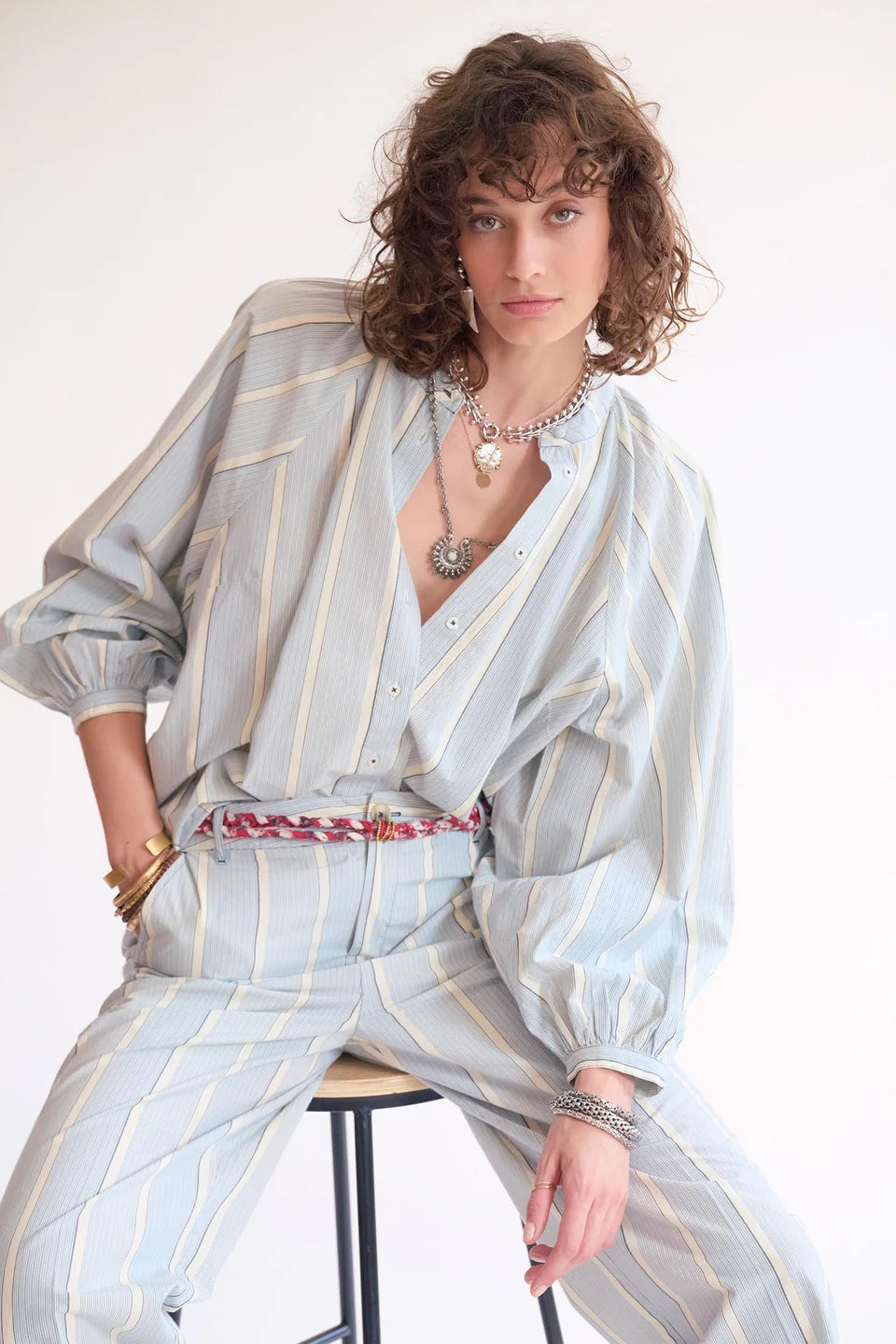 Hatice Blue Stripe Button Up