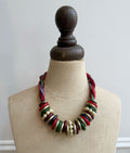Vintage Paris Fabric Braided Necklace with Rings and Pearls