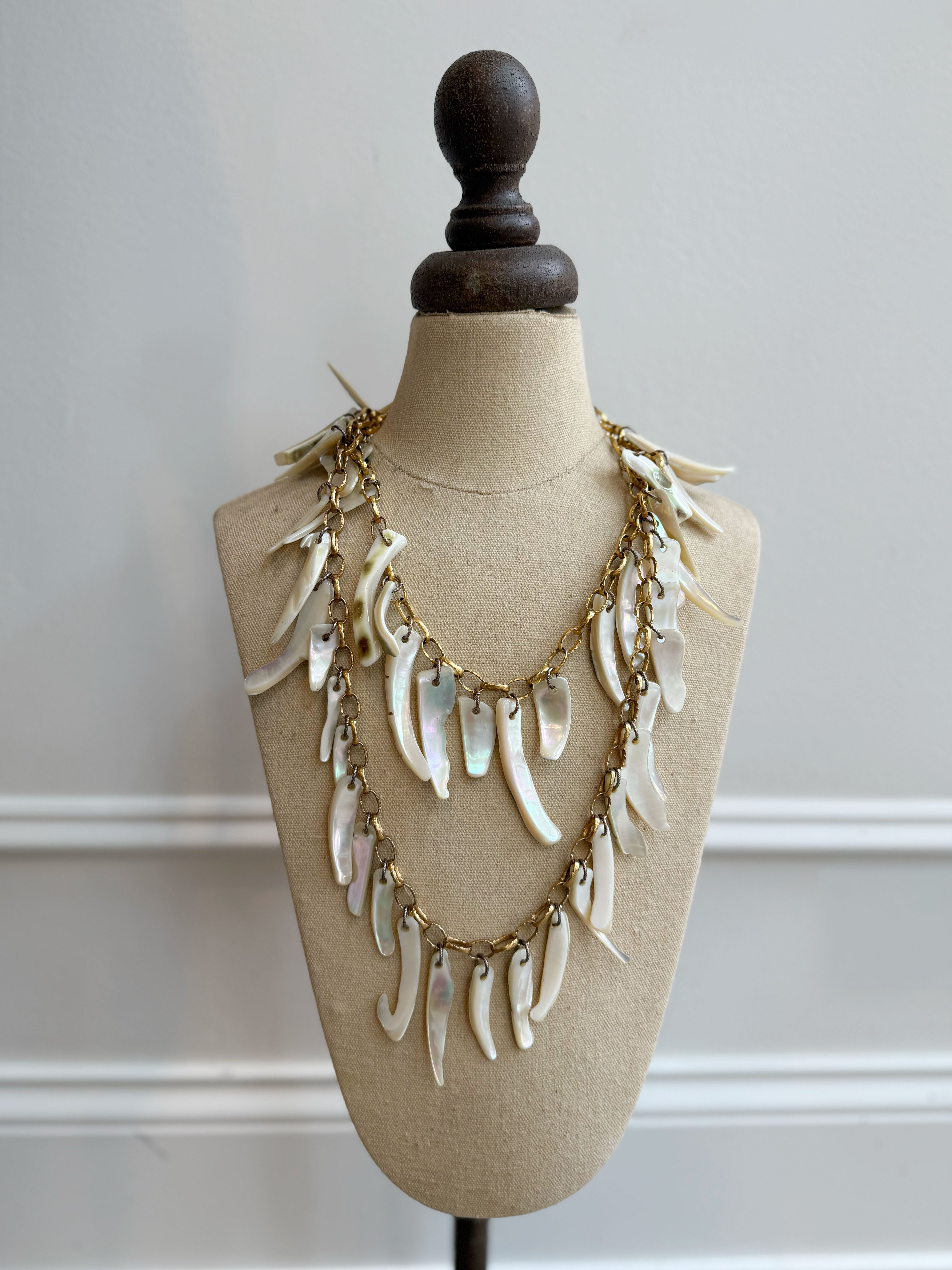 Vintage Mother of Pearl long chain necklace