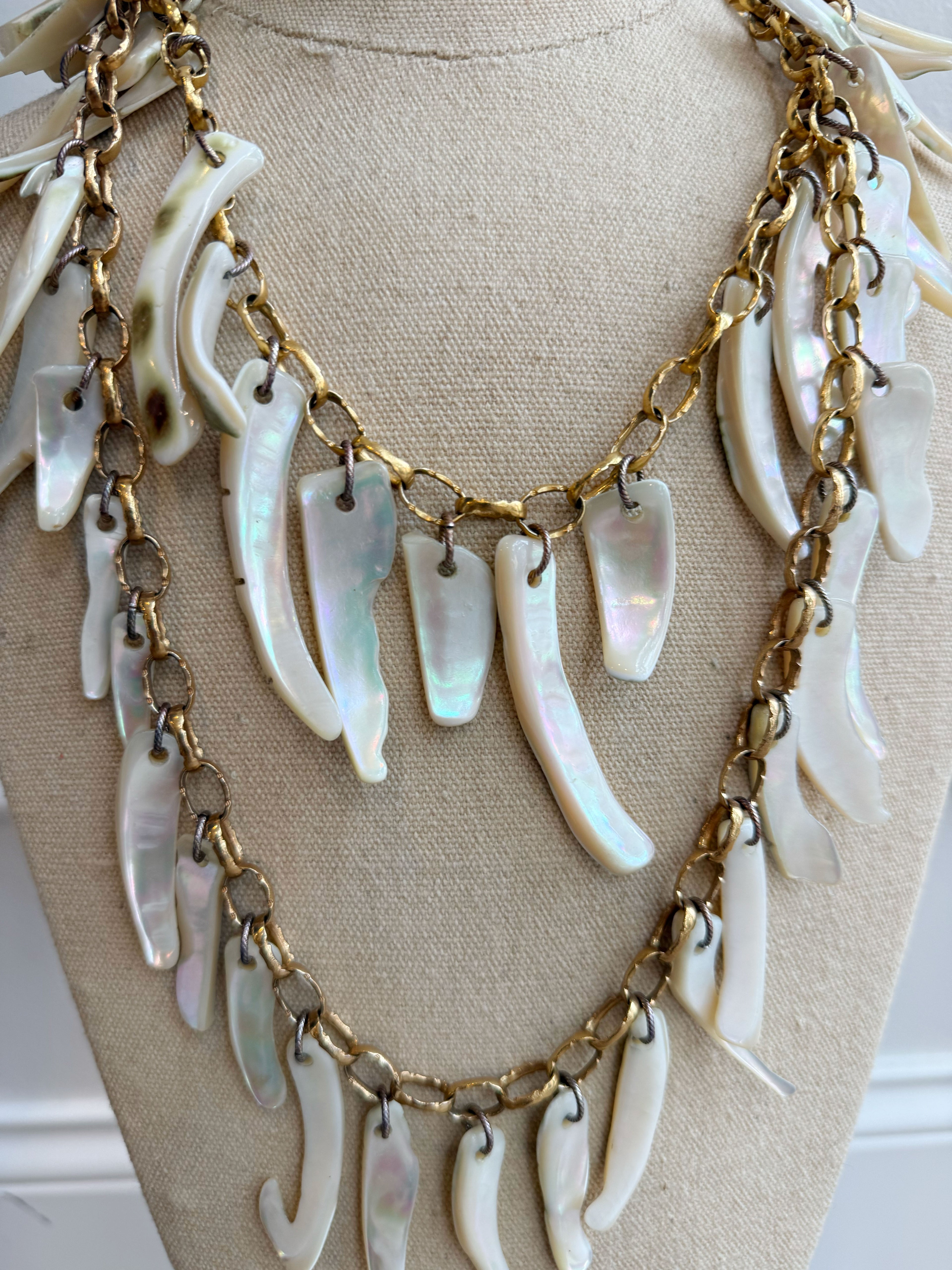 Vintage Mother of Pearl long chain necklace