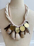 Vintage Miami Fabric Rope Chain with Large Shells and Gold Discs
