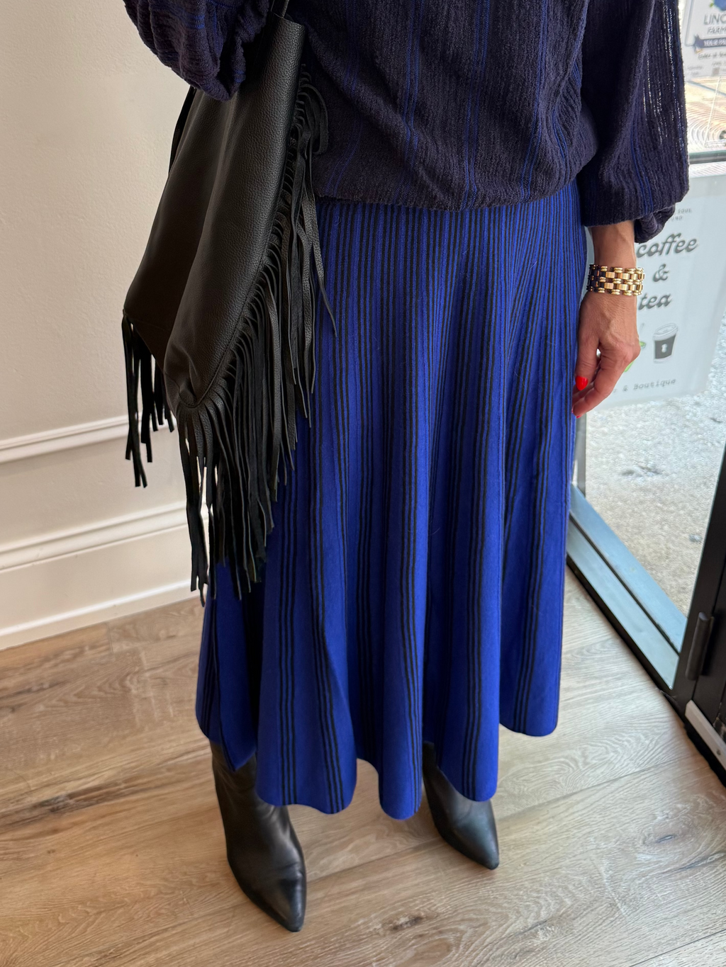 Cobalt Blue A-line Knit Maxi Skirt