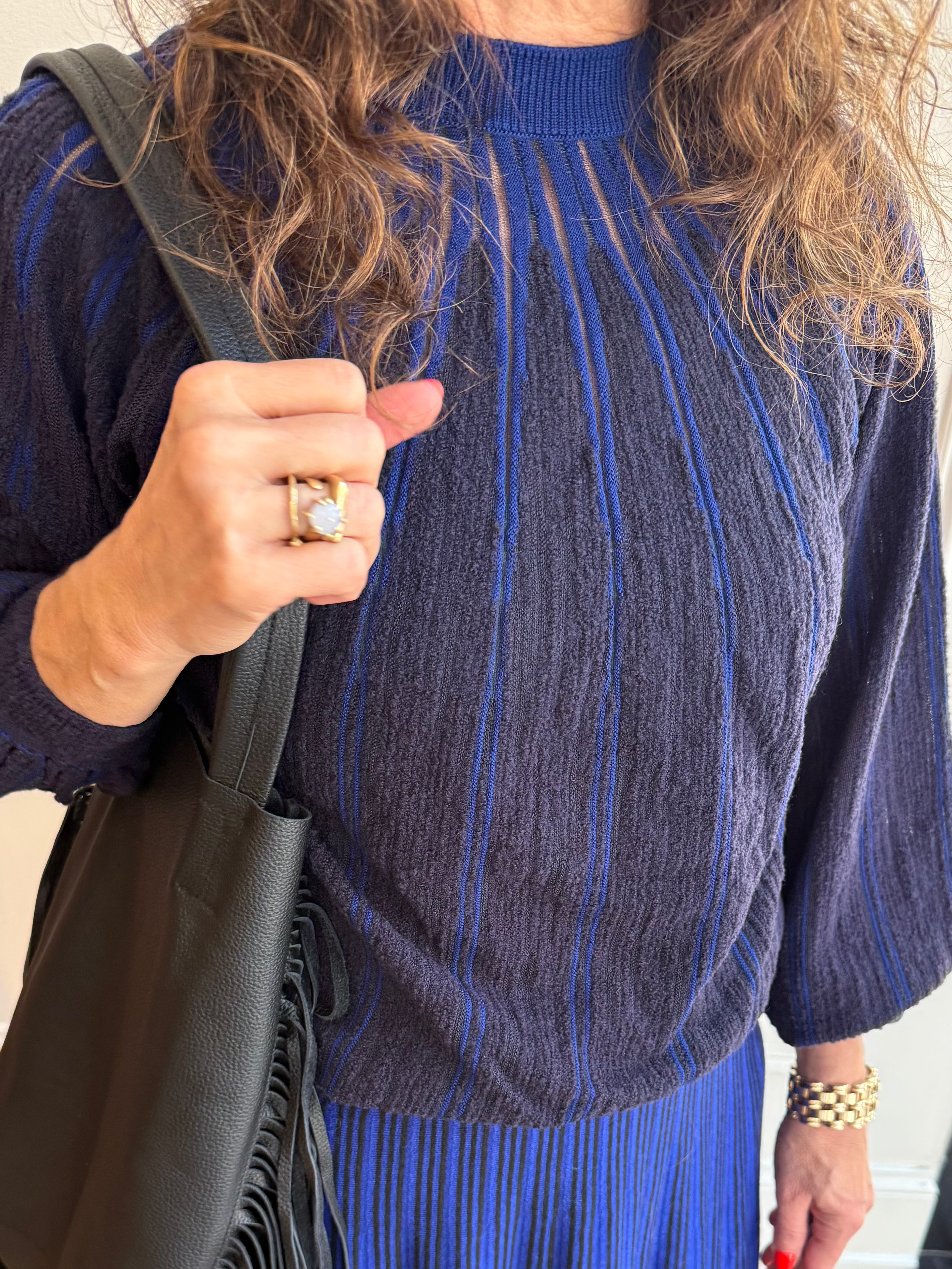 Black and Cobalt Stripe Sweater