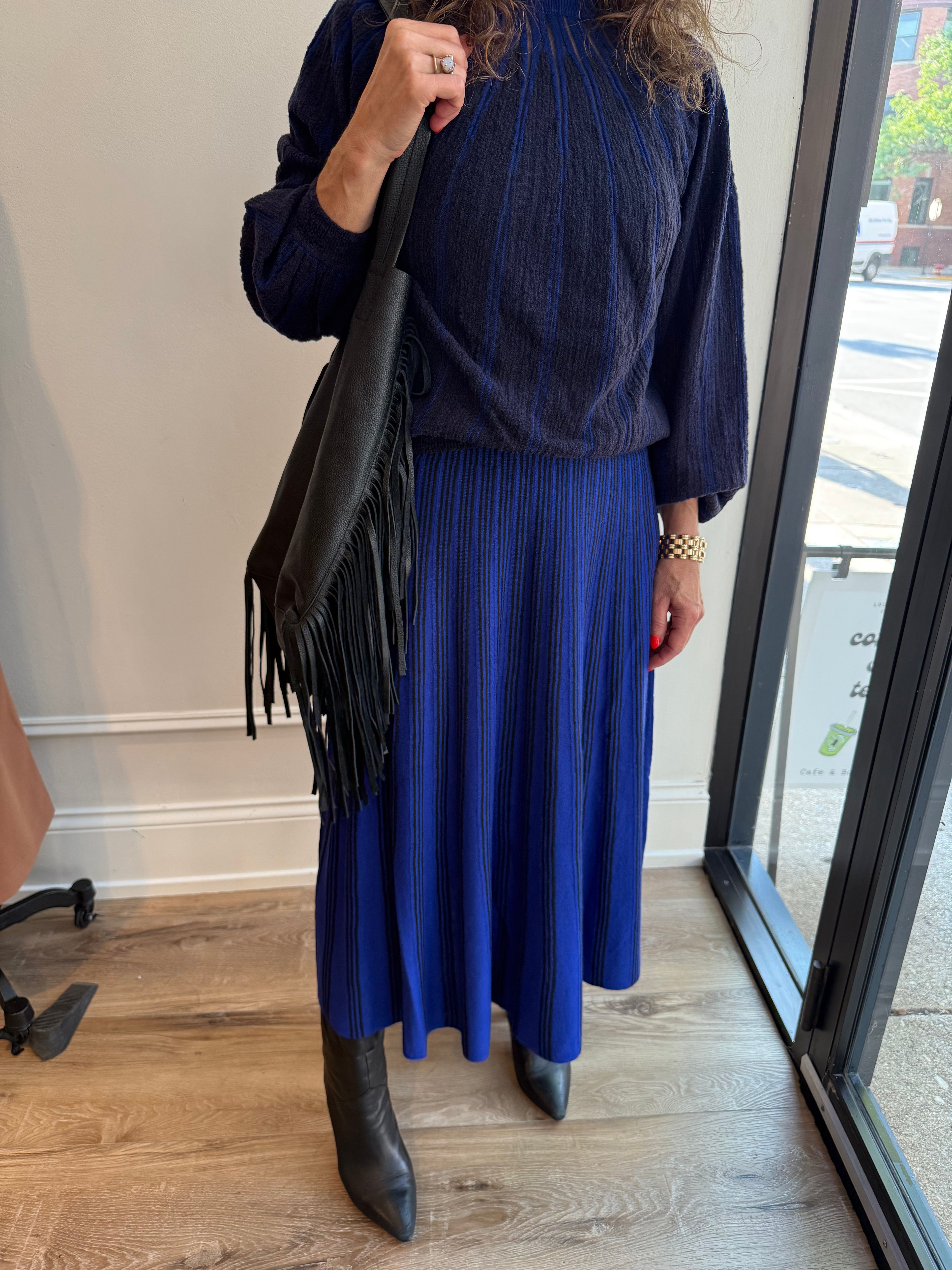 Cobalt Blue A-line Knit Maxi Skirt