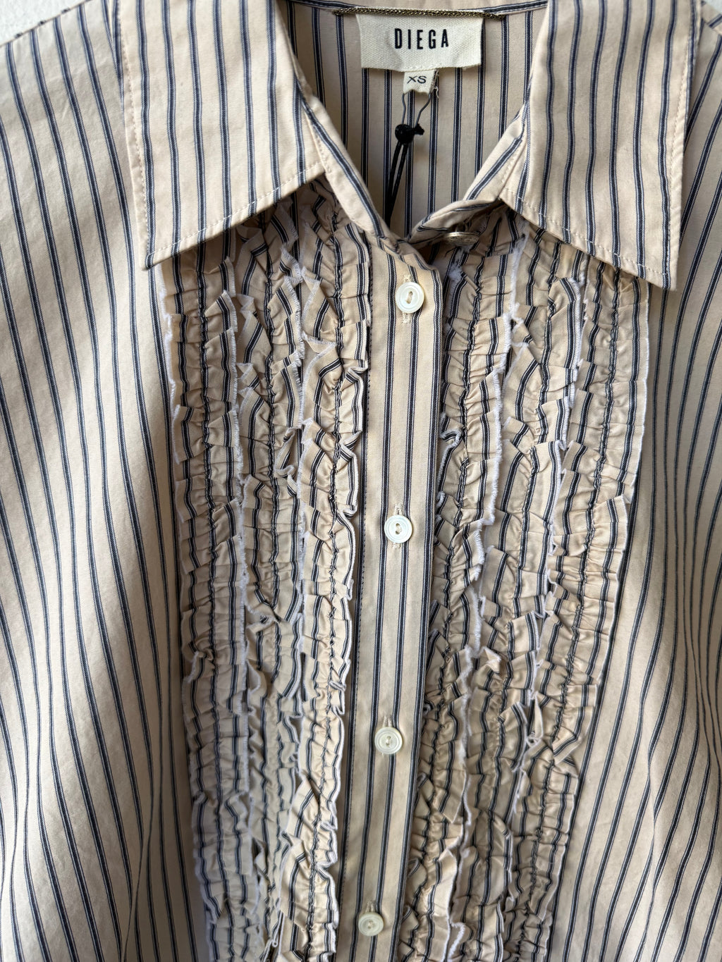 Striped Ruffle Collar Front Button Down Shirt