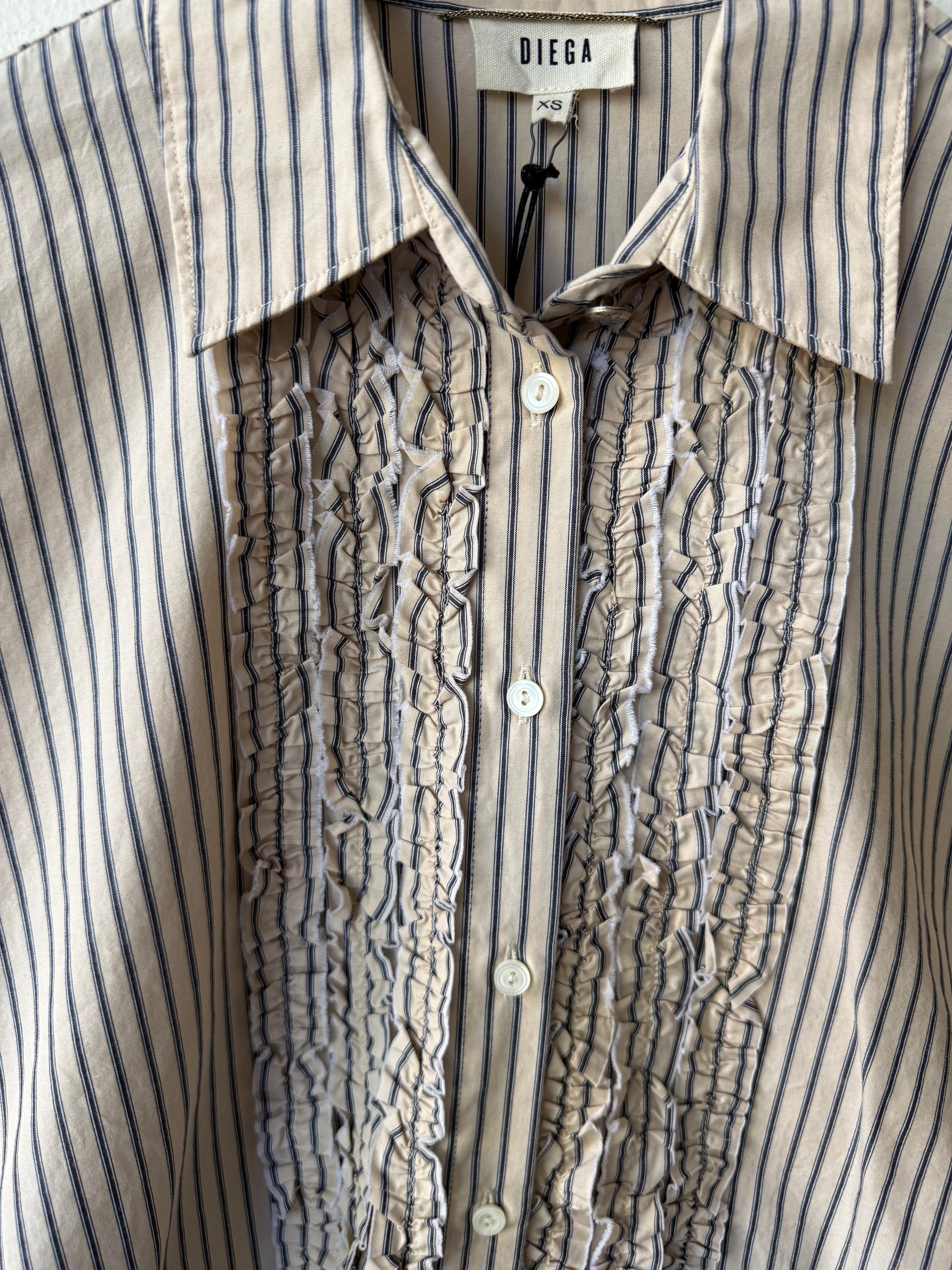 Striped Ruffle Collar Front Button Down Shirt