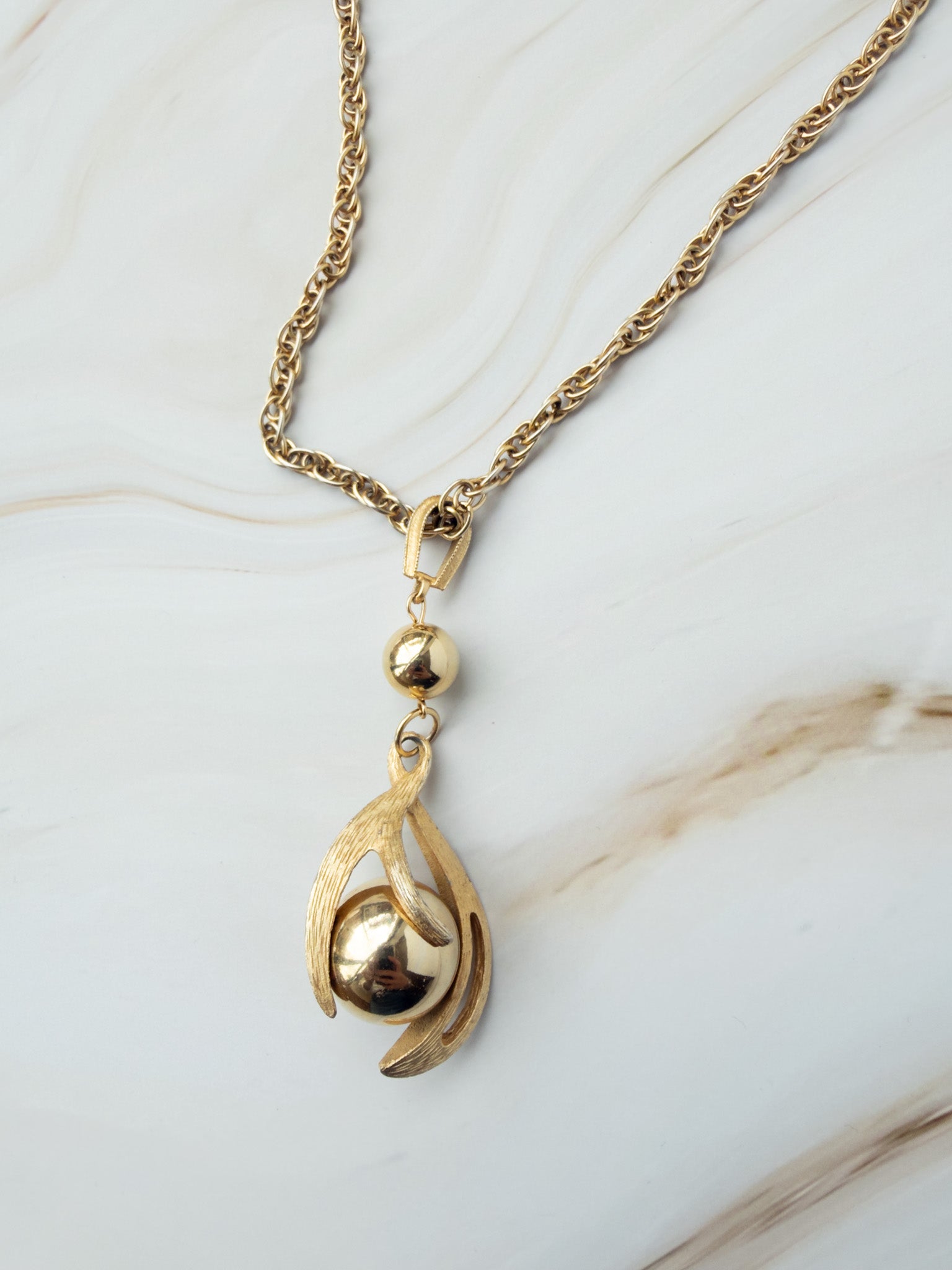 Vintage Sculptural Ball Pendant Necklace