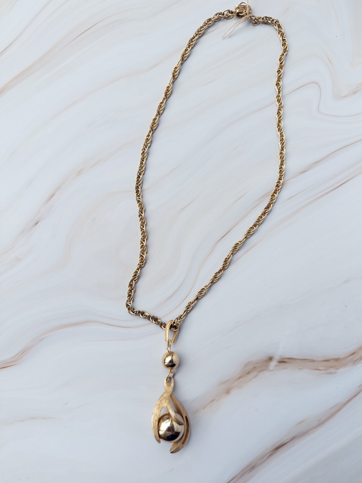 Vintage Sculptural Ball Pendant Necklace