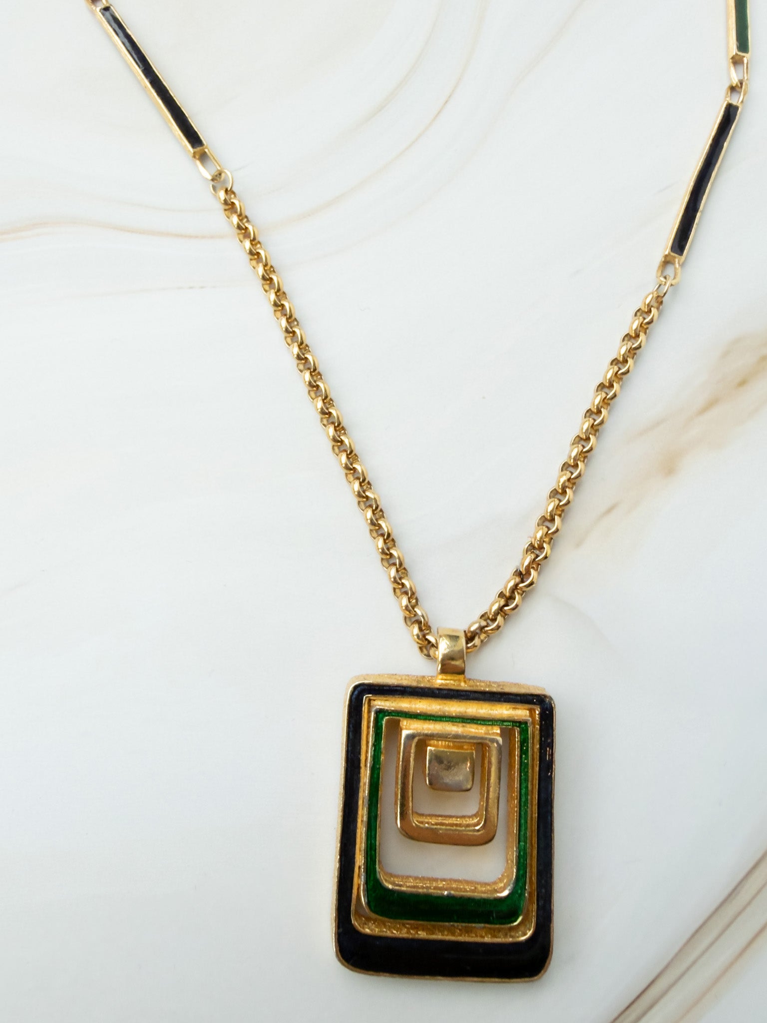 Vintage Green and Blue Enamel Pendant