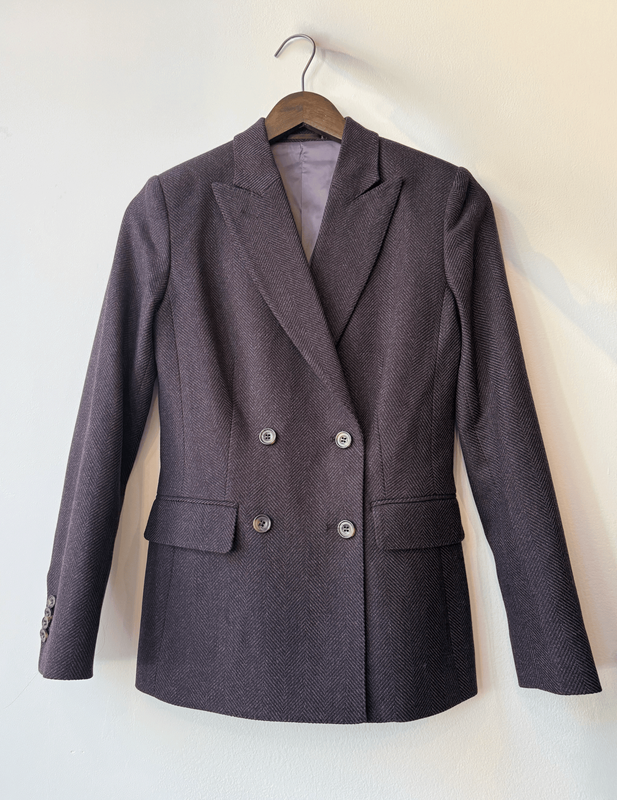 Wool & Cashmere Plum Herringbone Blazer Jacket