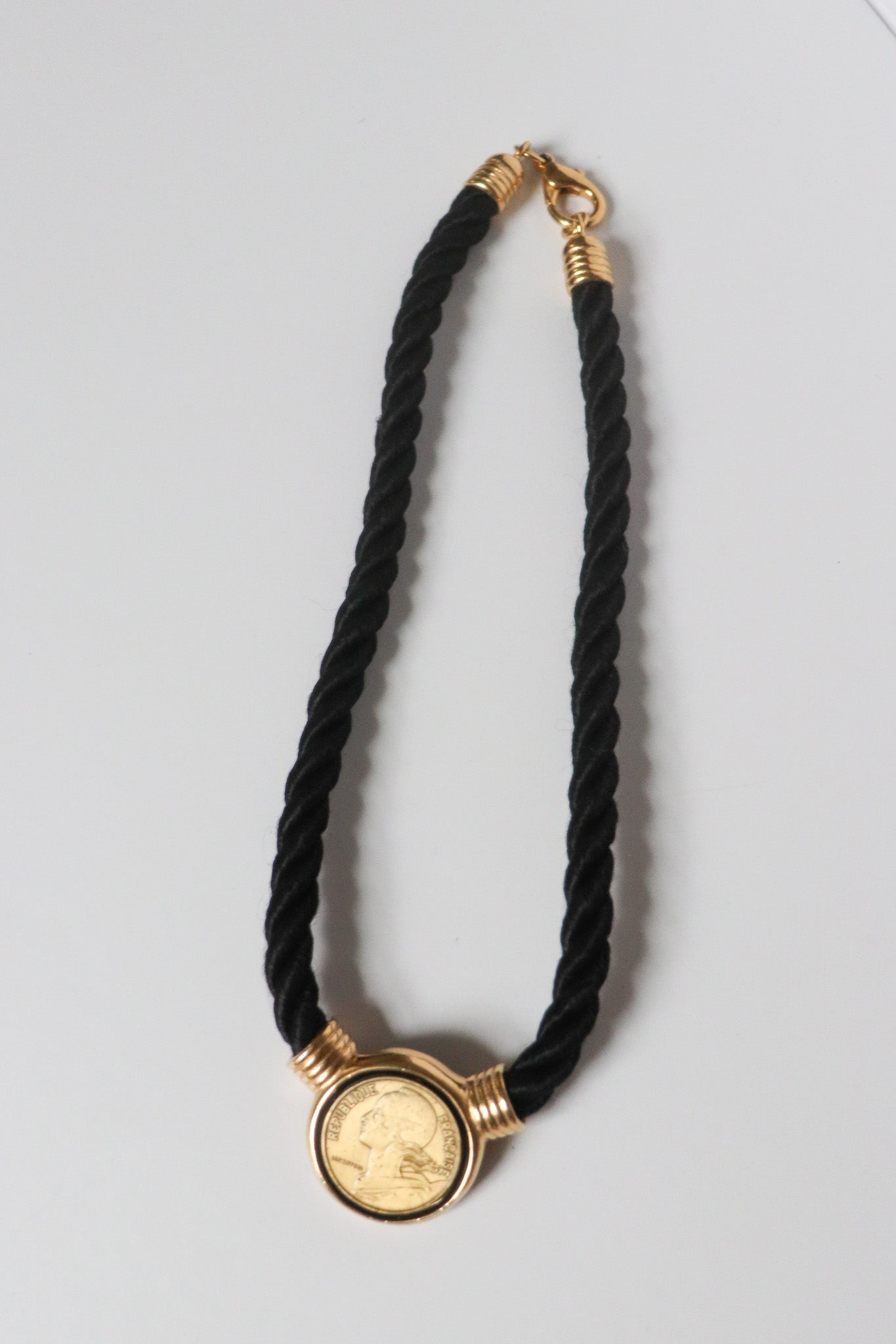 Vintage Black Rope Coin Necklace