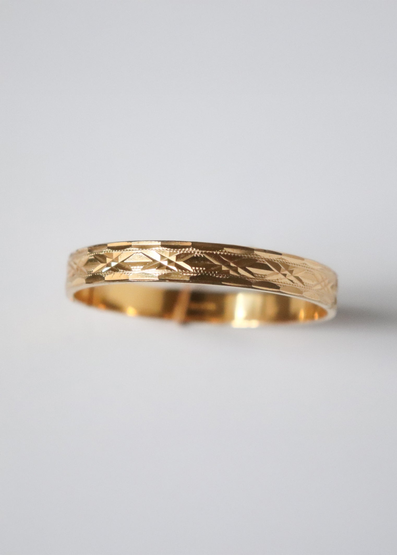 Vintage Diamond Etched Stiff Bracelet Signed