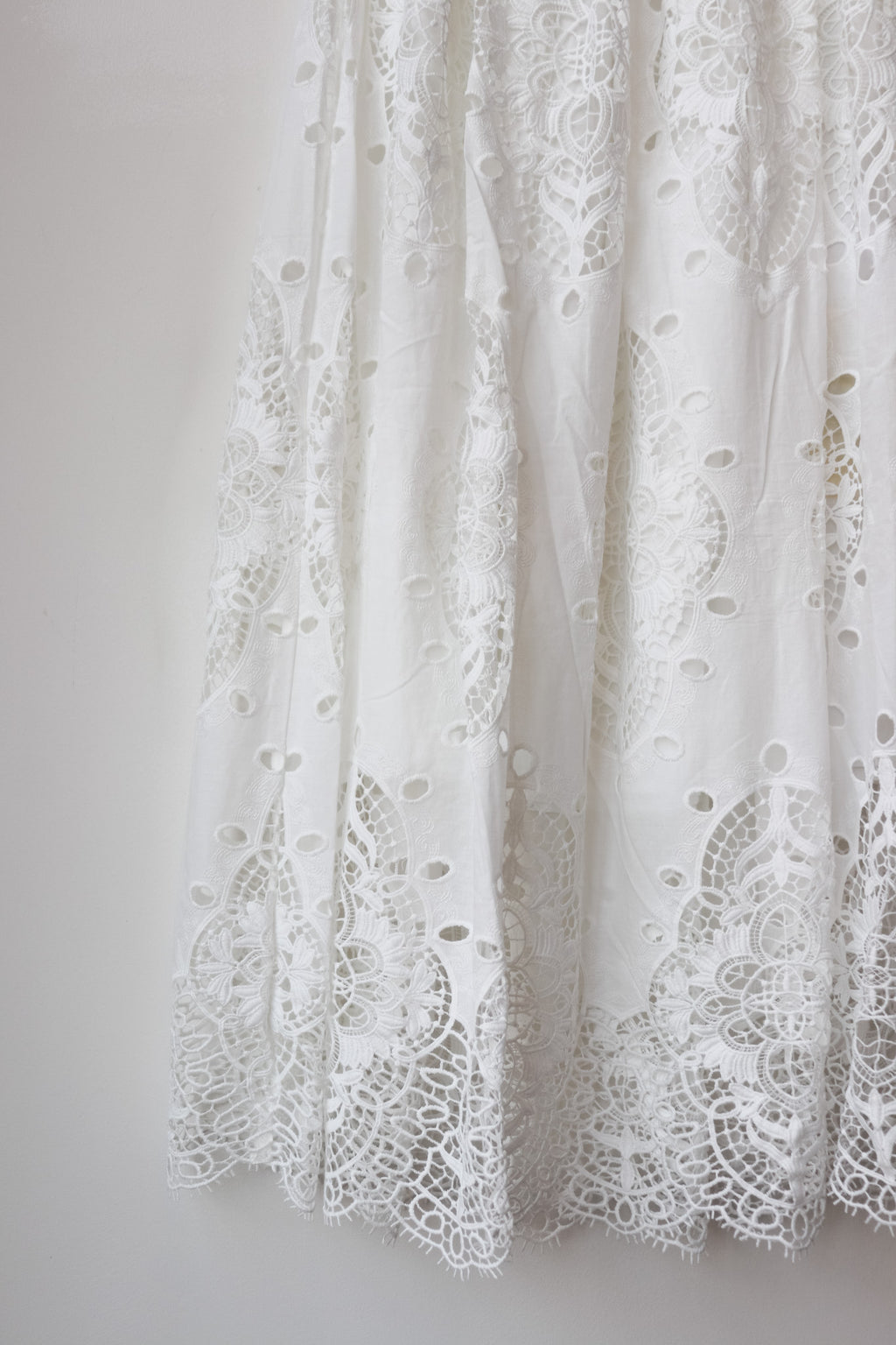 White Embroidered Lace Midi Skirt