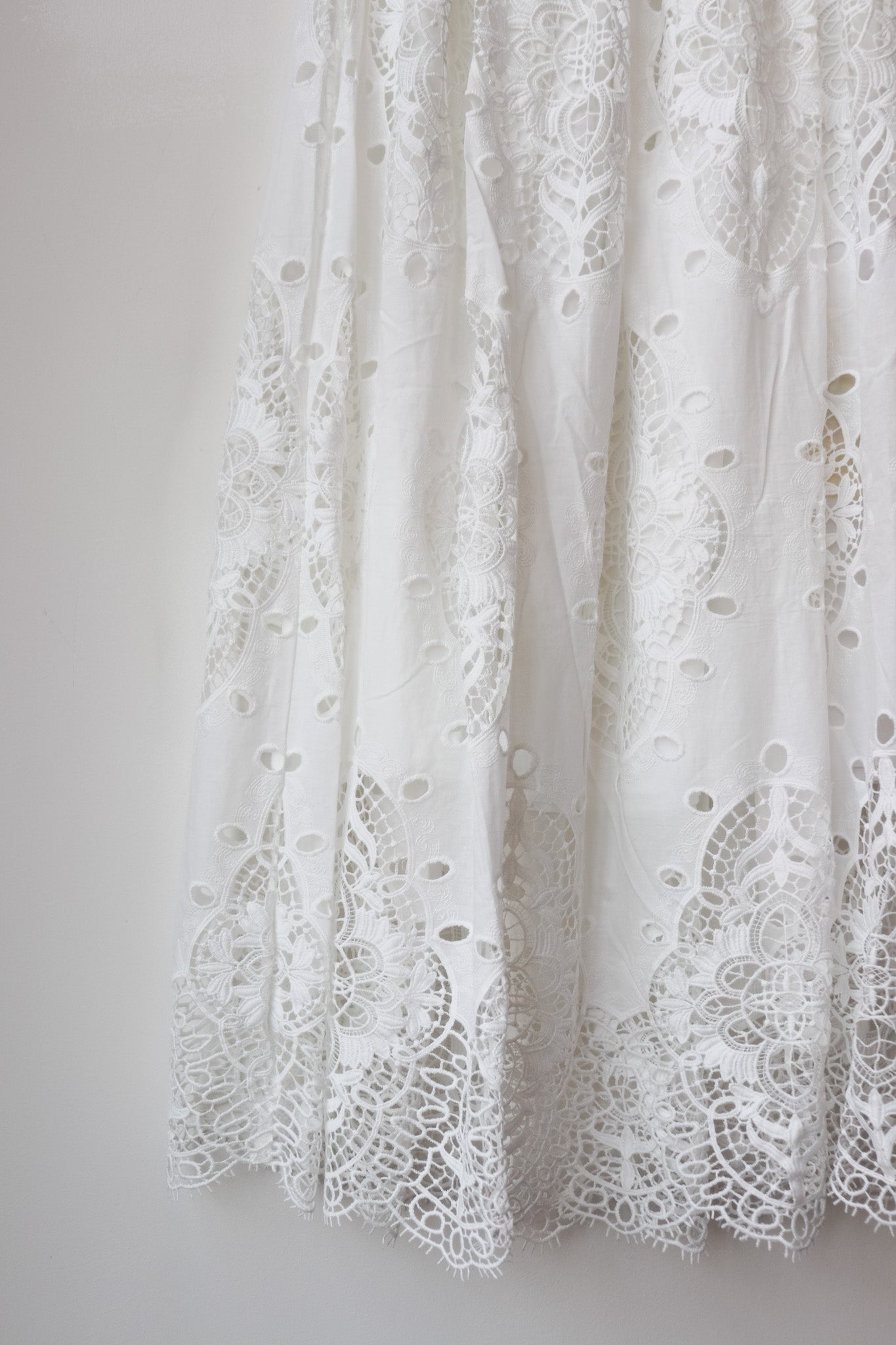 White Embroidered Lace Midi Skirt