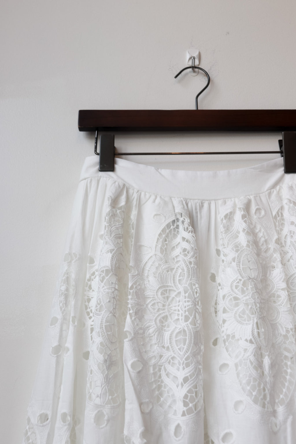 White Embroidered Lace Midi Skirt