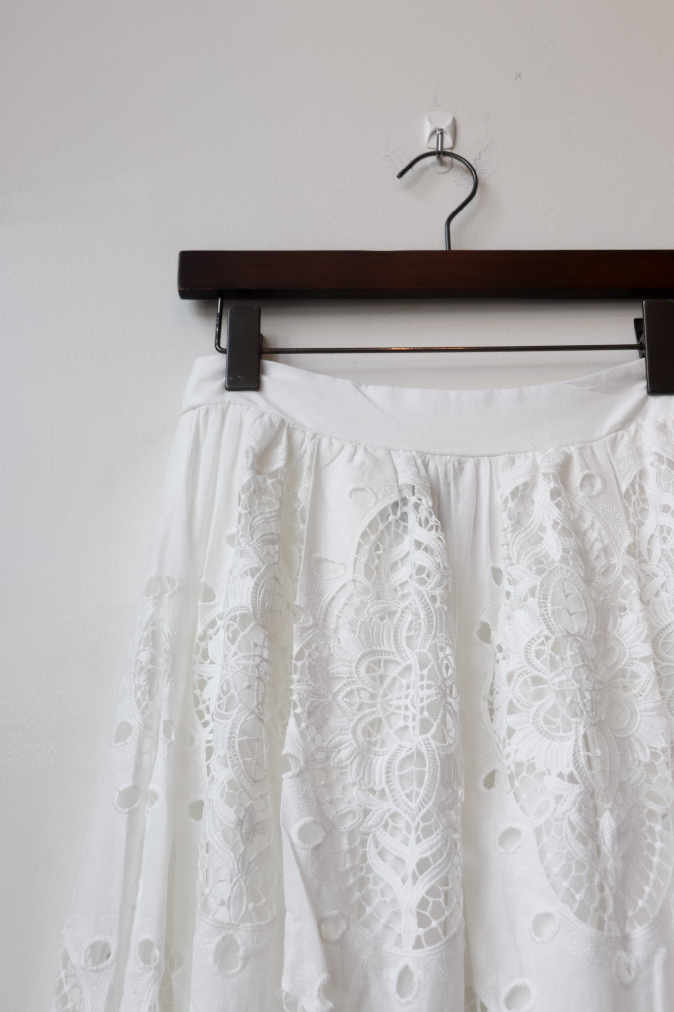 White Embroidered Lace Midi Skirt