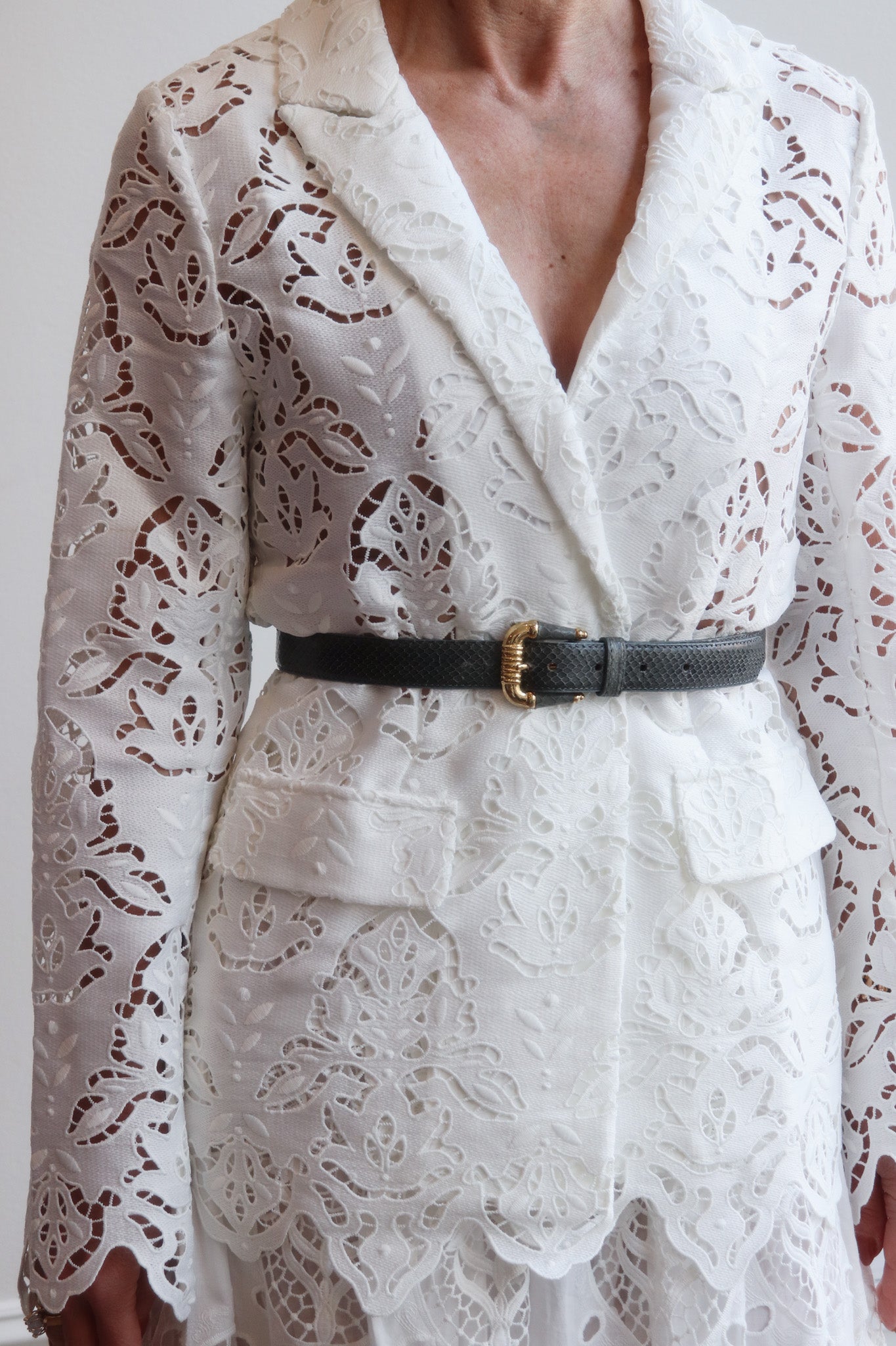 White Eyelet Embroidered Blazer