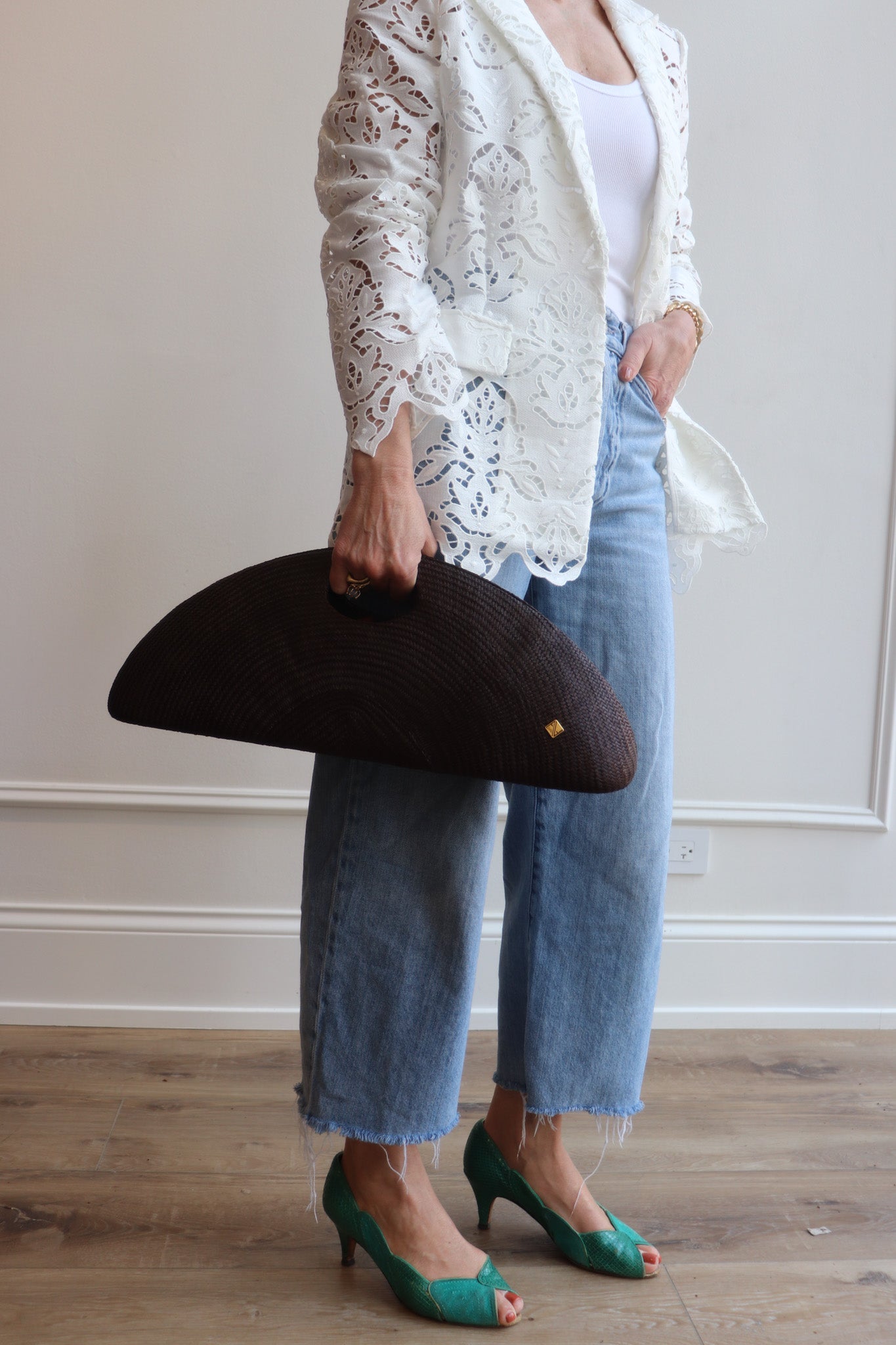 Amor Medium Brown Woven Straw Clutch